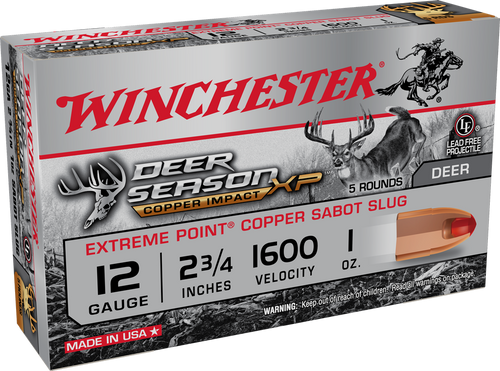 Winchester Ammo X12DSLF Deer Season XP Copper Impact 12 Gauge 2.75" 1 oz Sabot Slug Shot 5 ROUNDS