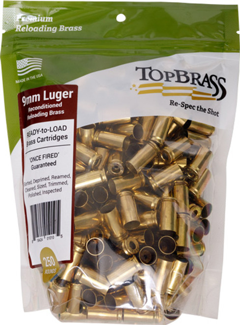 TOP BRASS ONCE FIRED UNPRIMED BRASS 9MM 250CT POUCH