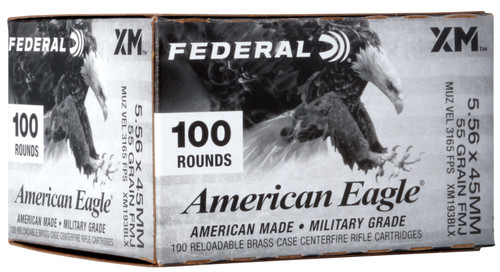 Federal XM193BLX American Eagle 5.56x45mm NATO 55 gr Full Metal Jacket Boat-Tail (FMJBT)  100 rounds per box