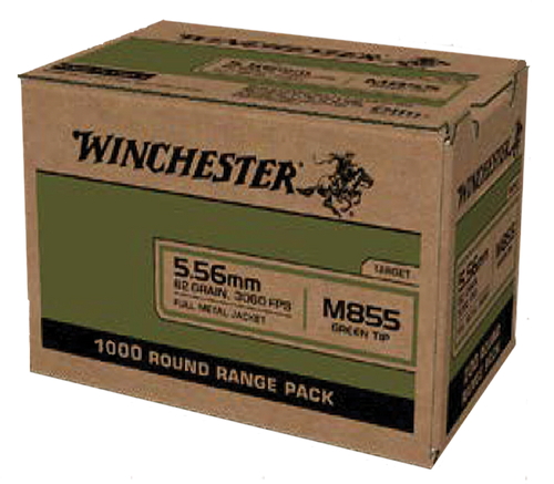 Winchester Ammo WM8551000 USA M855 Green Tip 5.56x45mm NATO 62 gr Full Metal Jacket 1000 Per Box/ 1 Case Sold By The Case