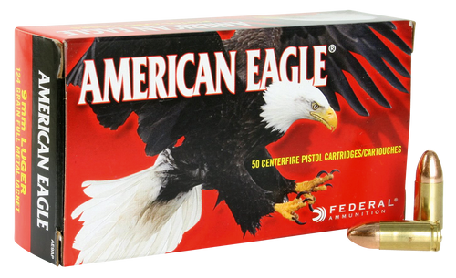 Federal AE9AP -American Eagle  9mm Luger 124 GRAIN Full Metal Jacket FMJ-Sold by the case-1,000 rds total-( 50 rounds per box/20 boxes per case)