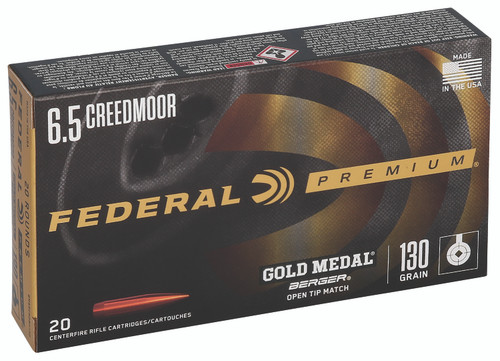 Federal GM65CRDBH130 Gold Medal 6.5 Creedmoor 130 gr Berger Hybrid Open Tip Match 20 rounds