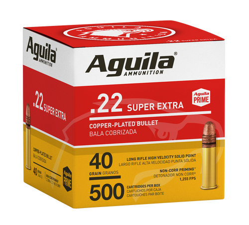   Aguila 1B221115 Super Extra High Velocity 22 LR 40 gr Copper-Plated Solid Point 500 rounds
