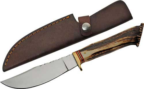 SZCO STEEL STAG 5 STAG HUNTER DEER ANTLER HANDLE SS BLADE