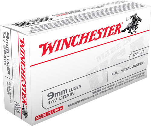 WINCHESTER USA 9MM LUGER 147GR  FMJ-FLAT POINT 50RD