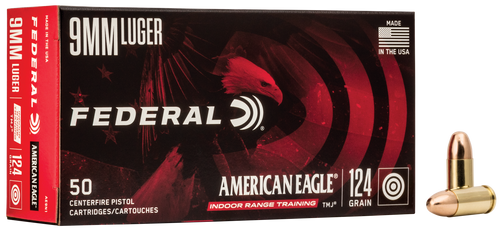 Federal AE9N1 American Eagle Indoor Range Training (IRT) 9mm  Luger 124 GR Total  Metal Jacket (TMJ) 50 rounds