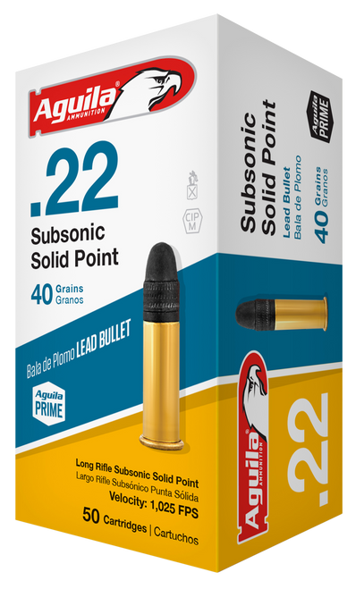 Aguila 1B222269 Standard  22 LR 40 GRAIN SubSonic Solid Point SOLD BY THE CASE-1,000 ROUNDS (20 BOXES, 50 ROUNDS