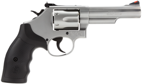   Smith & Wesson 162662 Model 66 357 Mag or 38 S&W Spl +P Stainless Steel 4.25" Barrel & 6rd Cylinder, Matte Stainless Steel K-Frame, Red Ramp Front/White Outline Rear Sights, Internal Lock