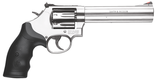   Smith & Wesson 164198 Model 686 Plus 357 Mag or 38 S&W Spl +P Stainless Steel 6" Barrel & 7rd Cylinder, Satin Stainless Steel L-Frame, Red Ramp Front/White Outline Rear Sights, Internal Lock