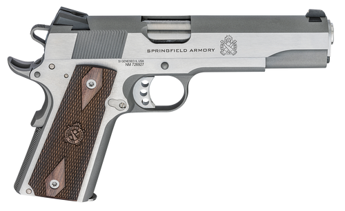 Springfield Armory PX9420S 1911 Garrison 45 ACP 7+1 5" Barrel, Matte Finished Rust-Resistant Stainless Steel Frame w/Beavertail, Serrated Slide, Thin-Line Wood Grips Feature Double-Diamond Pattern & Crossed Cannon Logo