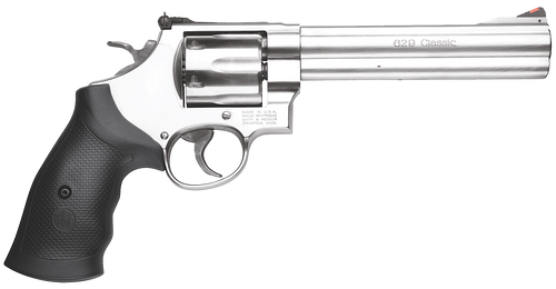 Smith & Wesson 163638 Model 629 Classic 44 Rem Mag or 44 S&W Spl Stainless Steel 6.50" Barrel & 6rd Cylinder, Satin Stainless Steel N-Frame, Red Ramp Front/White Outline Rear Sights CA Compliant