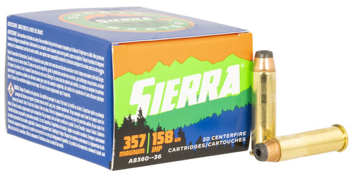 Sierra 357 Mag Ammunition A836036 158 gr Jacket Hollow Point Sport Master 20 Rounds