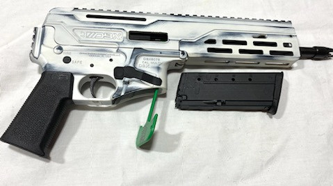 SALE PRICE Diamondback DB1614L401 DBX CF 5.7x28mm 8" 20+1, Battleworn Storm Tropper White Rec, Picatinny End Cap, Black Magpul K Grip