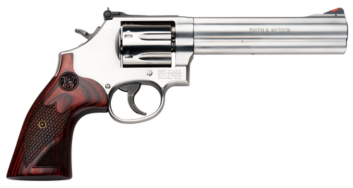   Smith & Wesson 150712 Model 686 Plus Deluxe 357 Mag or 38 S&W Spl +P Stainless Steel 6" Barrel, 7rd Cylinder, Satin Stainless Steel L-Frame, Textured Wood Grip, Internal Lock