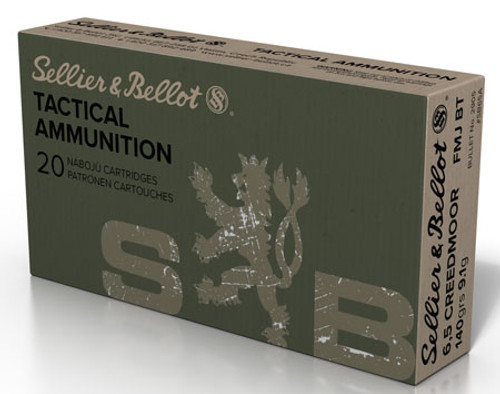 Sellier & Bellot SB65A Rifle  6.5 Creedmoor  140 GR Full Metal Jacket Boat Tail (FMJBT) SOLD BY CASE, 500 rounds, 25 boxes of 20 rounds