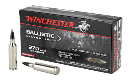 Winchester Ammo SBST2705A Ballistic Silvertip 270 WSM 150 gr Rapid Controlled Expansion Polymer Tip 20 Per Box/ 10 Cs