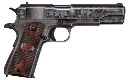 Thompson 1911BKOWC1 1911 Victory Girls 45 ACP 5 7+1 Worn Black/Gray Cerakote Steel Checkered Wood w/US Logo Grip