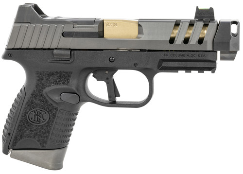 FN 66101350 509 CC Edge 9mm Luger 10+1 (3) 4.20 Threaded Gold Barrel Black Frame Graphite Optic & Lightening Cut Slide Optic Height Fiber Optic Sights Compensator (No Manual)