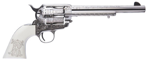 Cimarron PP415LNTRII Teddy Roosevelt Frontier 45 Colt (LC) 6 Shot 7.50 Nickel-Plated Engraved Barrel Cylinder & Frame White w/Laser Engraved T.R. Grip