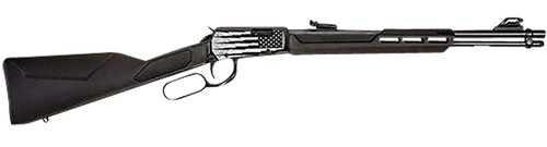 Rossi RL22W201SYEN18 Rio Bravo  Lever Action 22 WMR 12+1 20 Round Barrel Black Polished Rec with Lightning US Flag Engraving Synthetic Stock Fiber Optic Sights