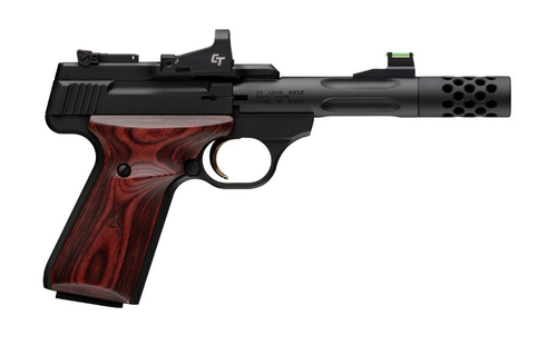 BUCKMARK HUNTER 22LR 4.4 RDS#CT RED DOT | ROSEWOOD GRIPSCrimson Trace Red Dot SightDeep Fluted BarrelPro-Target Adj. Rear Sight