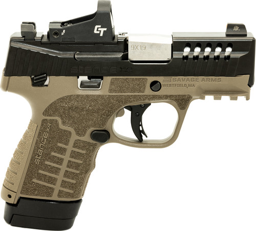 Savage Arms 67057 Stance XR Micro Frame 9mm Luger 13+1 3.20" Stainless Steel Barrel Black Nitride Ported/Serrated Stainless Steel Slide Flat Dark Earth Stainless Steel Frame With Picatinny Rail FDE GFN Grip Ambidextrous