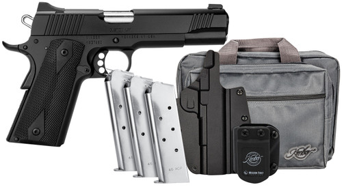 Kimber Mfg Inc 3700812 Custom LW Club Bundle 45 ACP 7+1 5" Stainless Match Grade Barrel KimPro Black Optic Ready/Serrated Stainless Steel Slide KimPro Black Aluminum Frame With Beavertail Black Hogue Rubber Grip