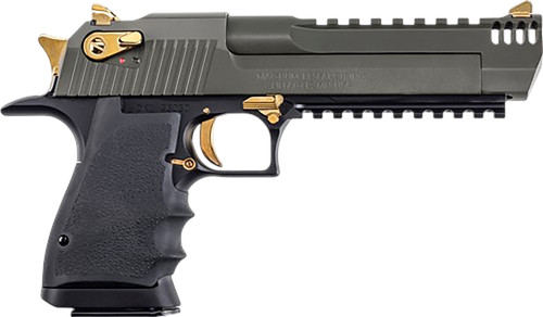 Magnum Research DE44L6MSG Desert Eagle Mark XIX Lightweight 44 Mag 8+1 6" Black Anodized Carbon Steel Barrel Mil-Spec Green Cerakote Carbon Steel Serrated With Picatinny Rail Slide Black Anodized With Gold Controls Aluminum Frame With Picatinny Rail