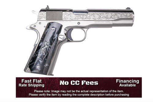 NEW Cnc Firearms CNCWARHORSE Colt 1911 War Horse 45 ACP 7+1 5" Stainless Steel Barrel Black Chrome With Engraving Stainless Steel Serrated Slide Black Chrome Plated Stainless Steel Frame Black Pearl With Silver Pony Medallion Grip