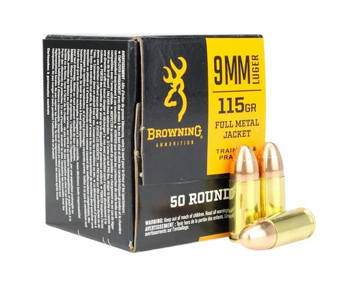 Browning Ammunition 9mm Ammo 115gr FMJ Ammunition - 50 Rounds