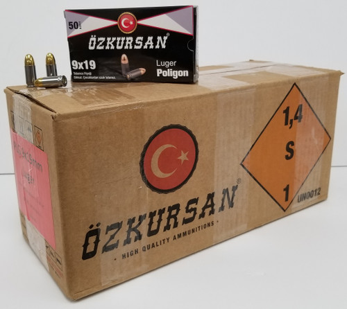 Ozkursan 9mm Ammo 124gr FMJ Ammunition - 50 Rounds