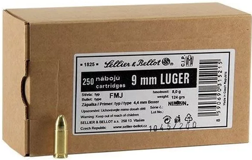 Sellier & Bellot 9mm Luger Ammo 124gr FMJ Ammunition - 250 Rounds