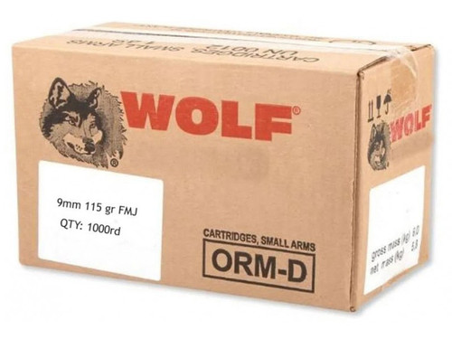 Wolf 9mm Ammo 115gr FMJ Ammunition - 50 Rounds