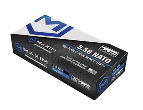 Maxim Defense 5.56x45mm Solid Copper Spun NATO Ammo 55gr TUI Ammunition - 20 Rounds