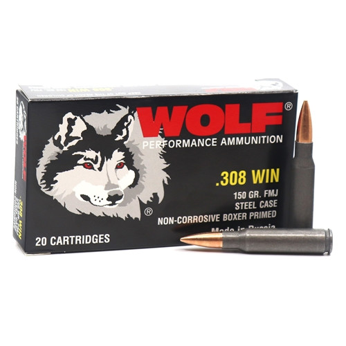 Wolf 308 Ammo 150gr FMJ Ammunition - 20 Rounds