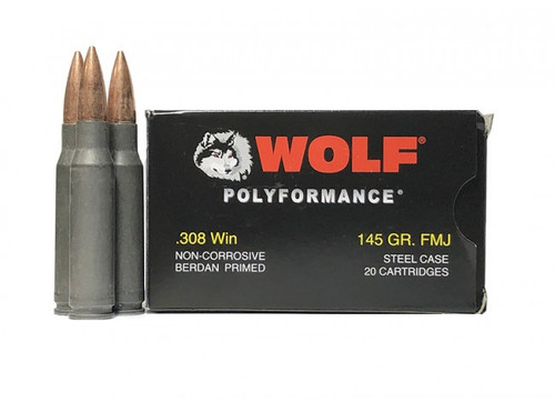 Wolf 308 Winchester Ammo 145gr FMJ Ammunition - 20 Rounds