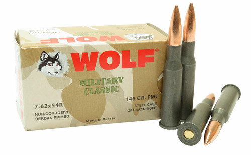 Wolf 7.62x54R Ammo 148gr FMJ Ammunition - 20 Rounds