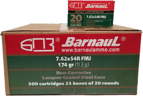 Barnaul Ammo 7.62 x 54R Ammo 174gr FMJ Ammunition - 20 Rounds