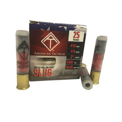 American Tactical .410 Gauge Ammo 1/4 oz HP Rifled Slug Ammunition -250 Rounds