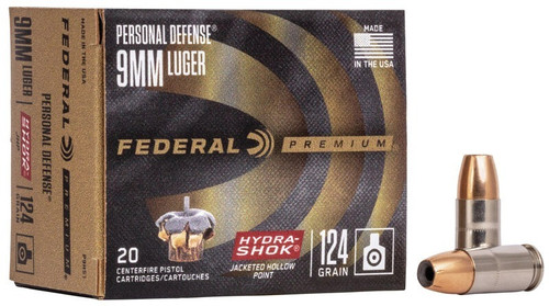 Federal 9mm Ammo 124gr JHP Ammunition - 20 Rounds