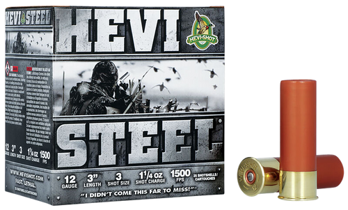 Hevi-Shot 12 Gauge Ammo 1-1/4 oz #3 Steel Ammunition - 25 Rounds