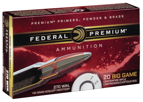 Federal 270 Ammo 130gr Nosler Partition Ammunition - 20 Rounds