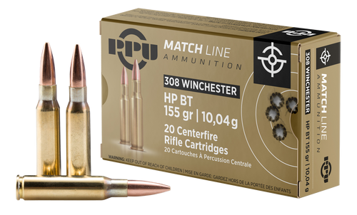 PPU 308 Winchester Ammo 155gr HPBT Ammunition - 20 Rounds