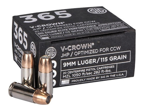 Sig Sauer 9mm Ammo 115gr JHP Ammunition - 20 Rounds