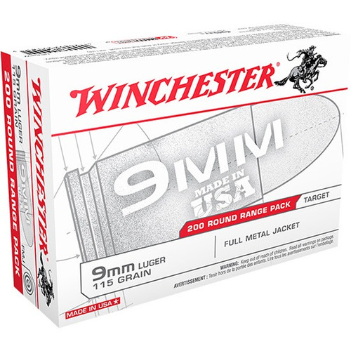 Winchester 9mm Ammo 115gr FMJ Ammunition - 200 Rounds