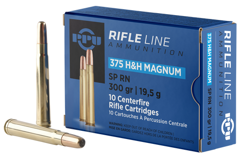 PPU .375 H&H Ammo 300gr SP Round Nose Ammunition - 10 Rounds