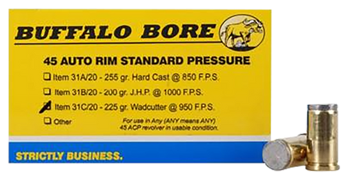 Buffalo Bore .45 Auto Rim Ammo 225gr WC Ammunition - 20 Rounds