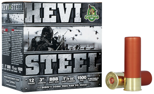 Hevi-Shot 12 Gauge Ammo 1-1/4 oz #BBB Steel Ammunition - 25 Rounds