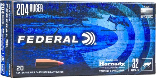 Federal .204 Ruger Ammo 32gr Hornady V-Max Ammunition - 20 Rounds