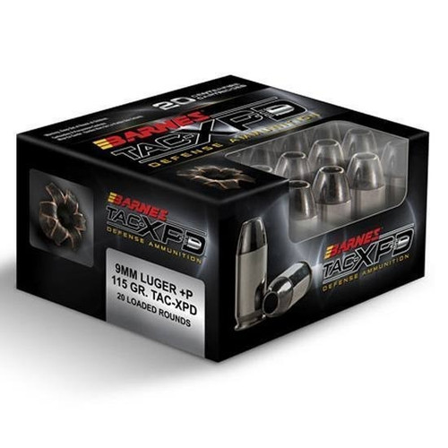Barnes 9mm Luger +P Ammo 115gr TAC-XP Lead-Free Hollow Point Ammunition - 20 Rounds